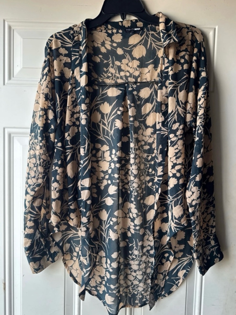 Floral Print Open Front Women's Top - green & Beige